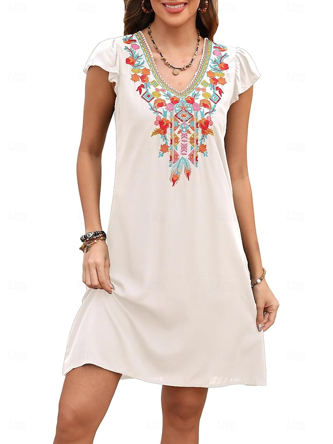 Women's Mini Dress Casual Dress Fashion Modern Elegant Dress Cap Sleeve Wedding Daily Date Regular Fit Floral Embroidery Sleeveless V Neck Black White Orange Summer 2025 - $27.99 –P4