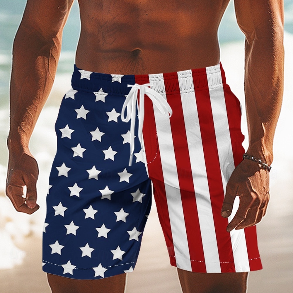 2025年 アメリカ独立記念日 男性用 米国旗 愛国 7月4日 スイムトランク スイムショーツ ボードショーツ ミディアムウエスト ハワイアン 祝日 サイドポケット メッシュライニング 伸縮性のあるドローストリングウエスト デザイナー 衣類 コレクション – €20.99 –P1