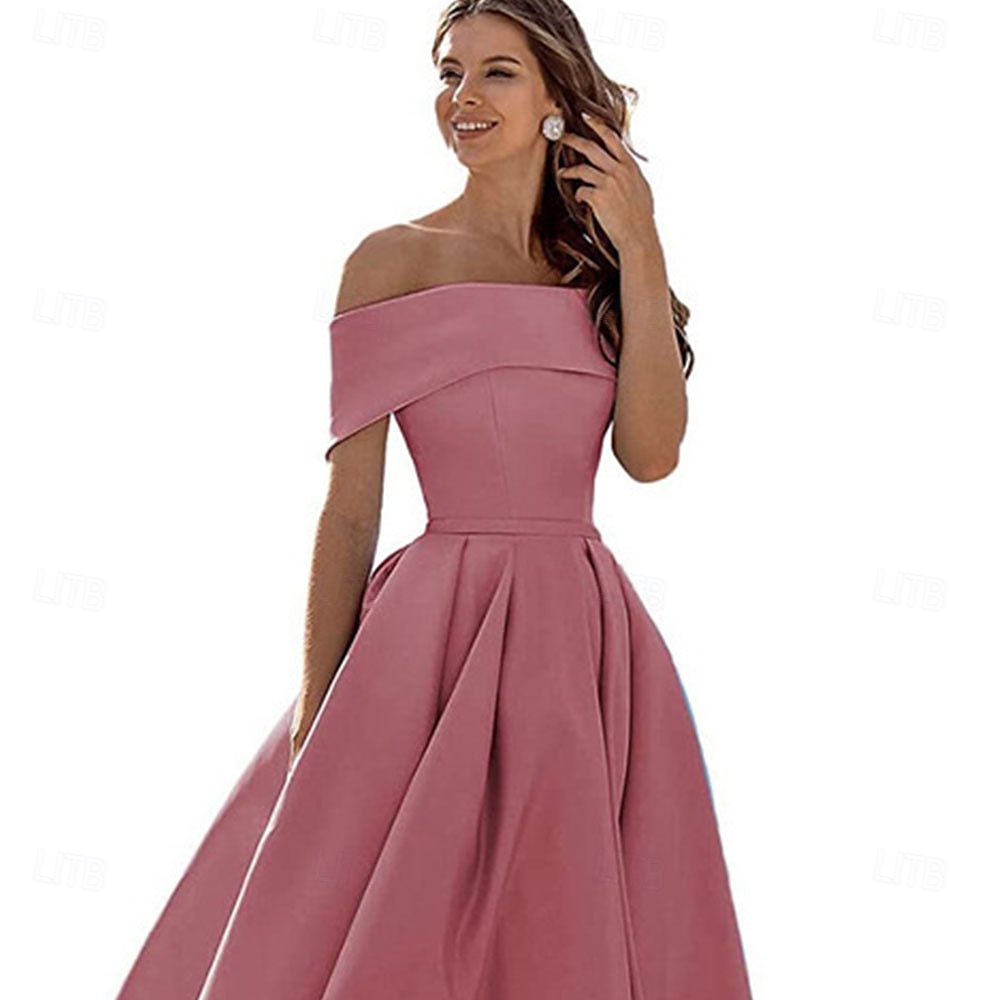 Коктейльные платья A-Line элегантное платье формального свадебного чая без рукавов с открытыми плечами атласное без задника с складками 2025 - $99.99 –P3