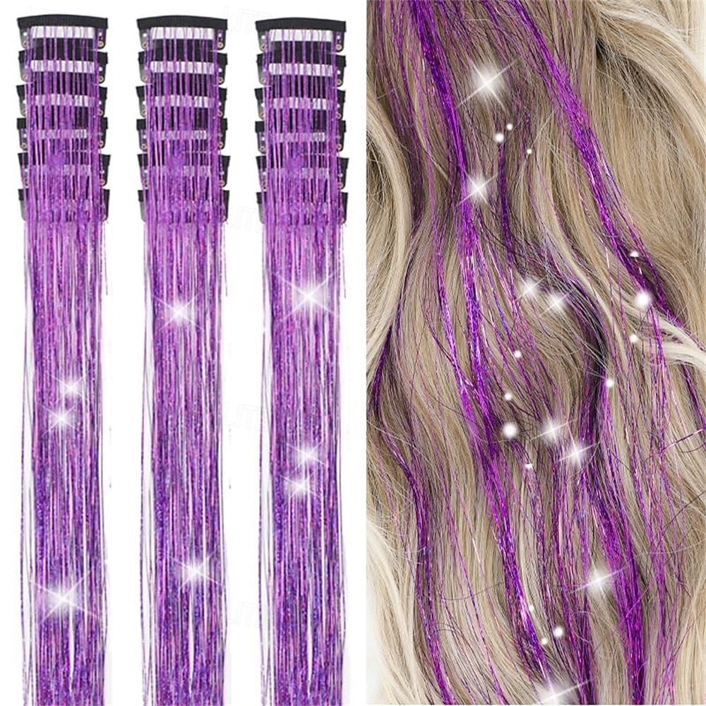 Kit de enfeites de cabelo, pacote com 18 peças de prendedores de cabelo com glitter de 19,6 polegadas, extensões de cabelo com prendedores resistentes ao calor, enfeites de cabelo com brilho de fada, de 2025 por $17.99 –P5