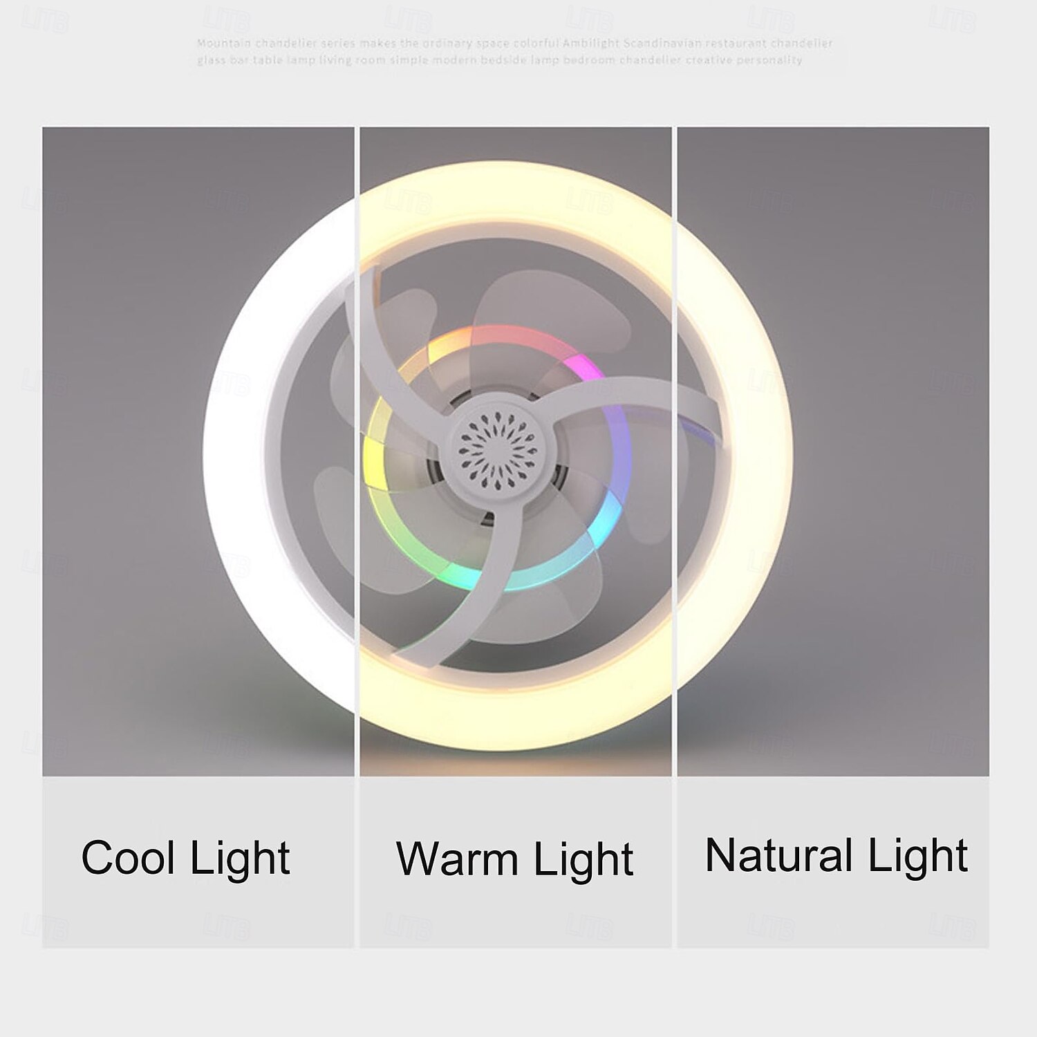 مروحة ضوء عطرية دوارة 360 درجة مع جهاز تحكم عن بعد 3 سرعات للرياح مؤقت 4 ساعات تغيير لون RGB E27 لغرفة النوم 2025 - $48.99 –P3