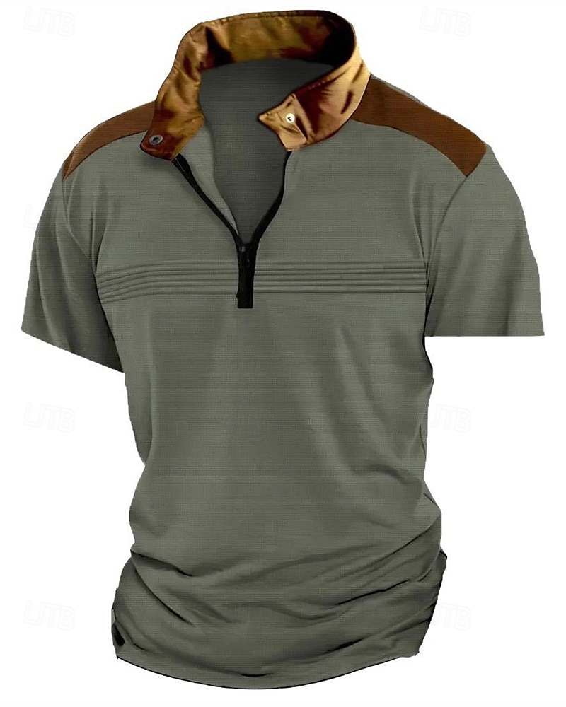 Herren Viertel-Reißverschluss-Poloshirt Golfshirt Arbeit Lässig Revers Kurzarm Basic Modern Farbblock Patchwork Sommer Normale Passform Schwarz Weiß Himmelblau Khaki Grau 2025 - $20.99 –P8