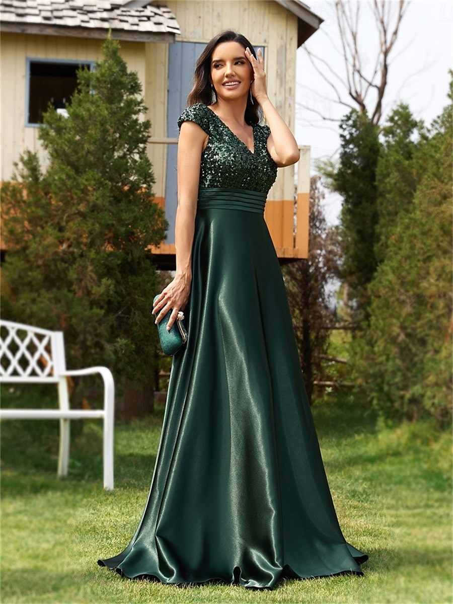 Vestidos de Quinceanera Linha A Vestido Elegante Casamento Formal Comprimento do Chão Sem Mangas Decote em V Cetim com Lantejoulas de 2025 por $99.99 –P11