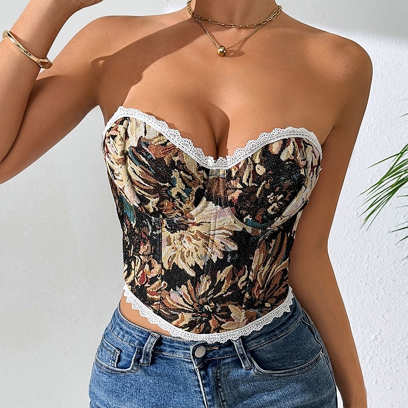 Retró Középkori Reneszánsz Fűző Prsluk Bustier Virágos Jacquardszövet Jelmez Női Kelta Fantasy Mindszentek napja Farsang Parti Alkalmi / Napi LARP Felnőttek Fűző 2025 - $22.99 –P2