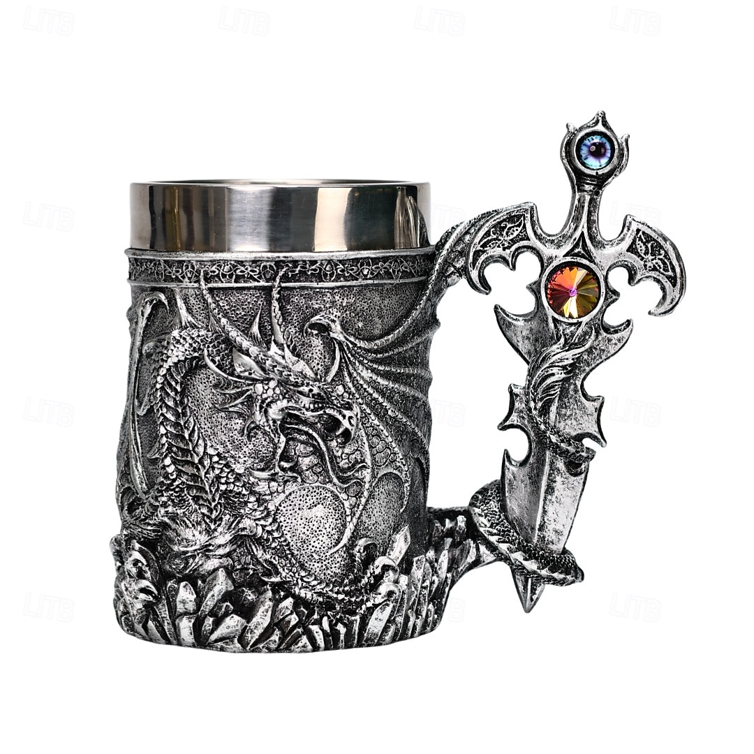 Boccale da birra con drago guerriero, regalo per l'Oktoberfest, boccale con drago di fuoco della mitologia occidentale, boccale con spada nordica, tazza da caffè e birra, regalo di Natale per uomo del 2025 a $32.99 –P3