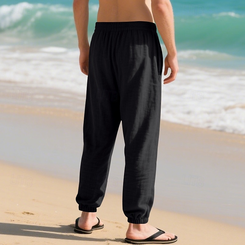 Per uomo Joggers Pantaloni di Lino Pantaloni Pantaloni Estivi Pantaloni da Spiaggia Tasca Coulisse Elastico in vita Semplice Comodità Traspirante Vacanza Quotidiano Ferie Hawaiano Boho Nero Bianco del 2025 a $18.99 –P17