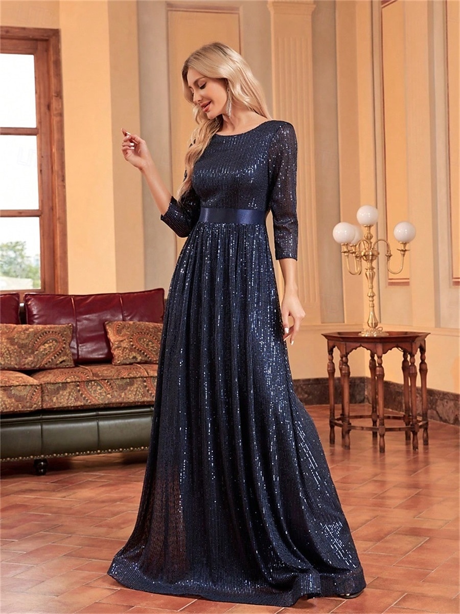 Rochii A-Line quinceanera rochie elegantă rochie formală nuntă lungime până la podea mânecă 3/4 guler cămașă poliester cu pliuri 2025 - $99.99 –P5