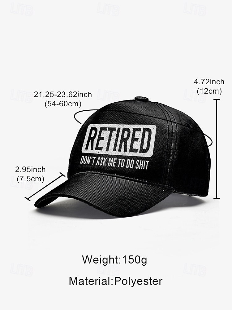 Grappige zwarte baseballpet voor heren met "retired"-print – verstelbare katoenen hoed voor gepensioneerden, casual buitenkleding en grappig cadeau 2026 - $14.99 –P9