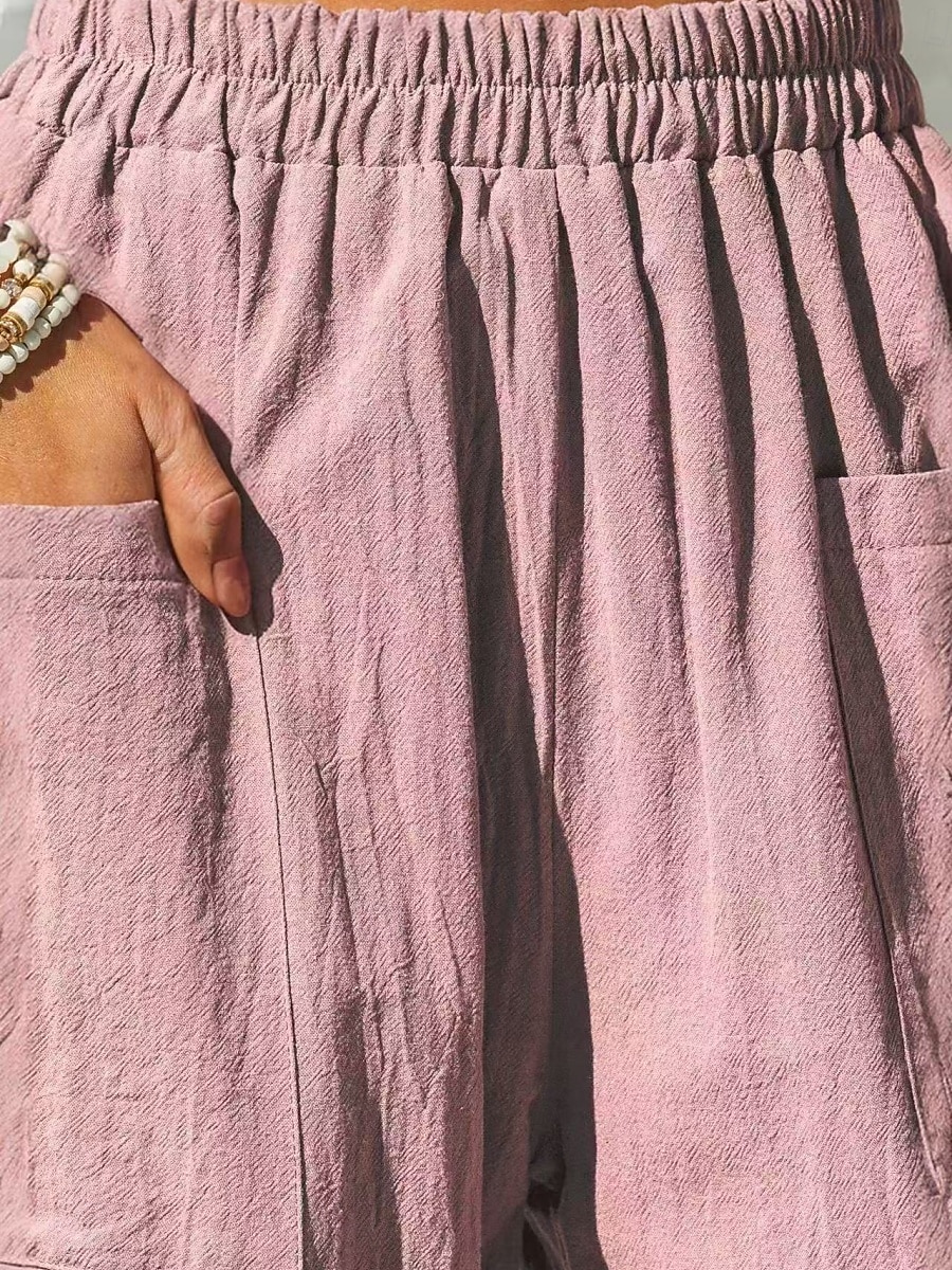 Damen Hose aus Baumwollleinen Basic Volle Länge Hohe Taille Einfach Tasche Komfort Außenbereich Mikroelastisch Urlaub Straße Lässig Schwarz Rosa Wein Marineblau Sommer Frühling Herbst Lässiger Schnitt 2025 - $23.99 –P12