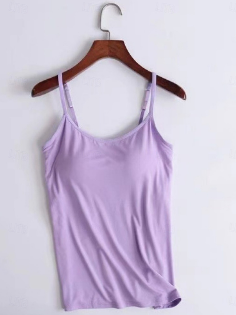Dam Camisole linne Ensfärgat Dagligen Grundläggande Ledigt Ärmlös Axelband Vanliga toppar Dagligen Öppen rygg Svart Purpur Grön Beige Sommar 2025 - $11.49 –P6