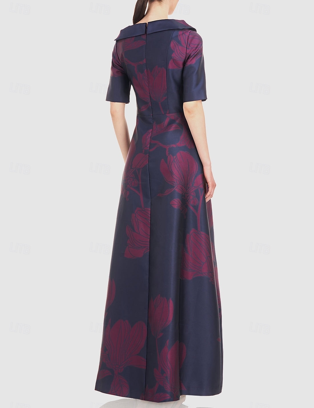 Sukienka wieczorowa A-line elegancka suknia formalna na wesele długości do ziemi półrękaw kołnierz koszulowy kieszeń satynowa z kwiatowym wzorem 2025 - $149.99 –P6