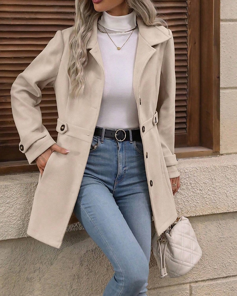 Femmes Manteau d'Hiver Manteau Chaud Confortable Boutons Mode Uni Fête Sortir Parc Simple Boutonnage Long Col Rabattu Coupe régulière manche longue Vêtements d'extérieur Abricot Automne Hiver de 2025 ? $29.99 –P4