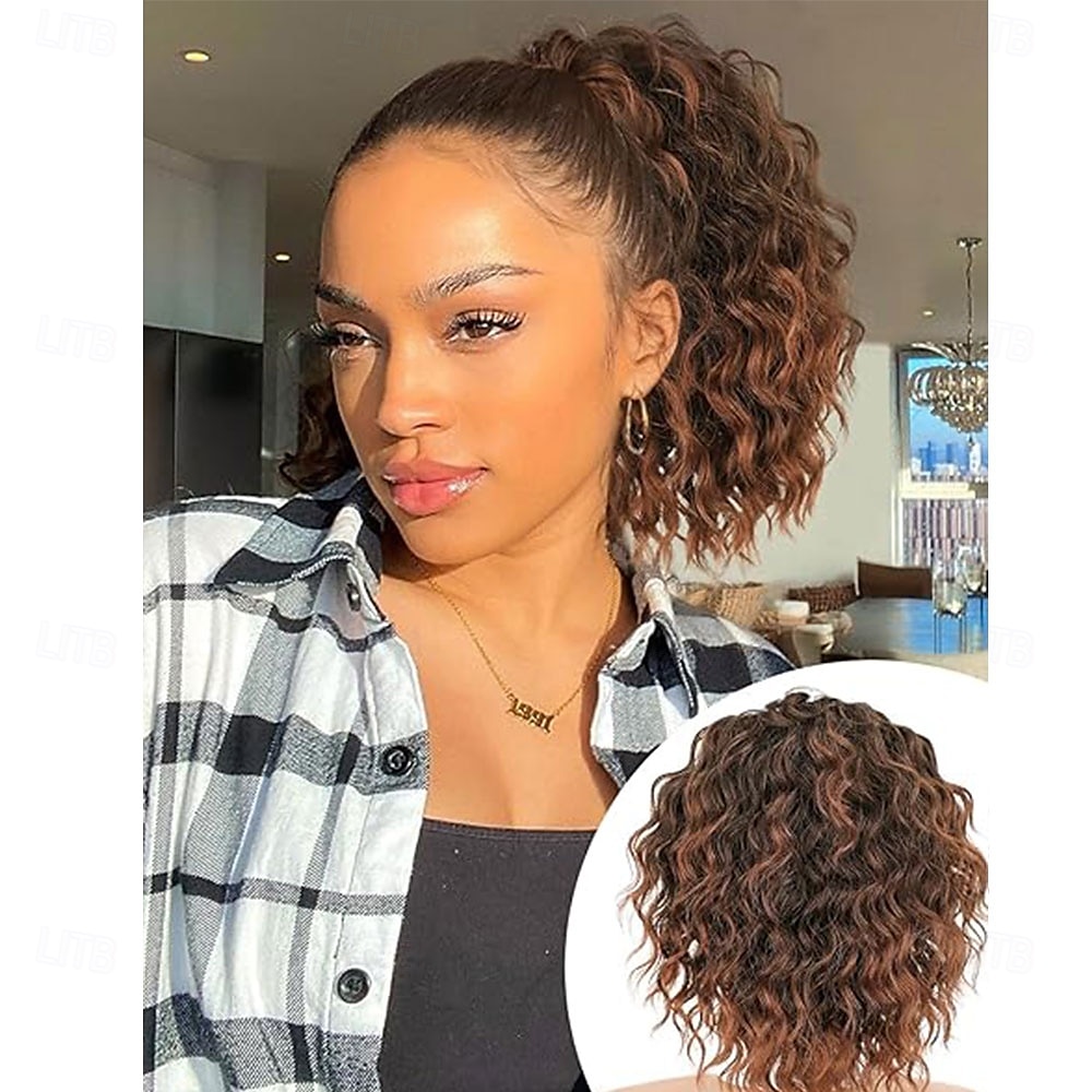 Extension de queue de cheval 8 pouces courte ondulée bouclée queue de cheval cordon queue de cheval pour femmes noires queues de cheval noir de jais extensions de cheveux postiche synthétique pour un de 2025 ? $19.49 –P4