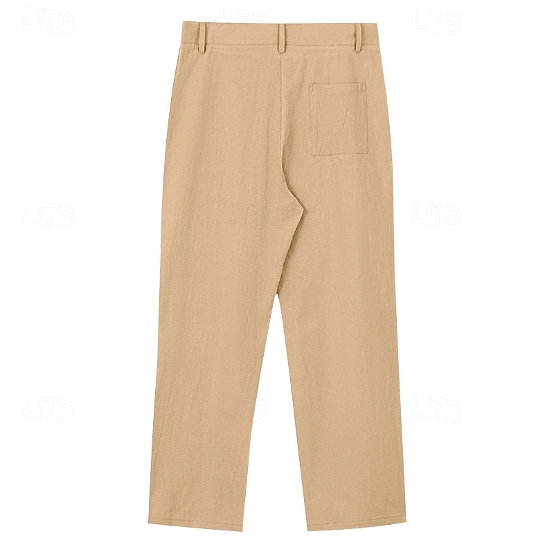 Men's Linen Pants Trousers Summer Pants Beach Pants Pocket Straight Leg Plain Comfort Breathable Vacation Daily Holiday Hawaiian Boho Black White 2025 - $25.99 –P4