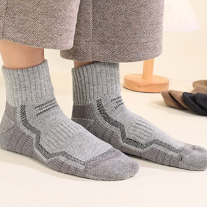 1 Paar Herren Damen Merino Wollsocken Wandersocken Sportsocken Thermo Warm Atmungsaktiv Anti Blasen Dick Outdoor Quarter Crew Patchwork Merinowolle Schwarz Königsblau Braun für Ski/Snowboard 2026 - $12.99 –P4