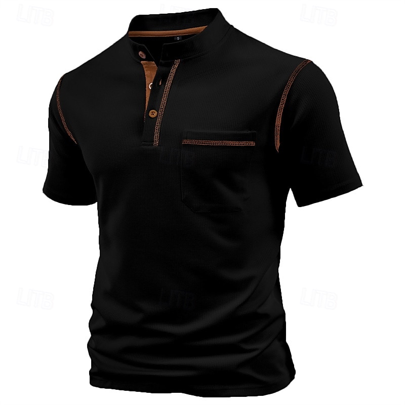 Per uomo Maglietta Maglia Henley Camicia a Maniche Corte Manica Corta Henley Estate Blocco di colori Moda Designer Essenziale Patchwork Tasca Vacanza Streetwear Uscire Vinaccia Nero Bianco Maglietta del 2025 a $15.99 –P12