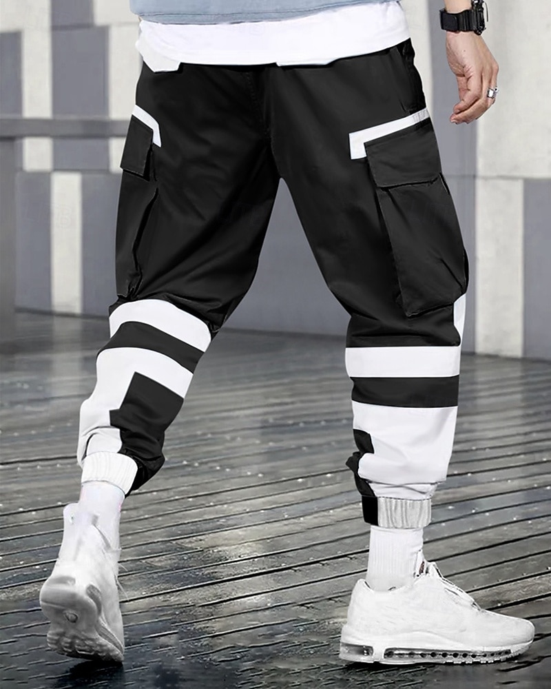 Men's Cargo Pants Trousers Techwear Elastic Waist Drawstring Multi Pocket Color Block Wearable Outdoor Daily Camping & Hiking Fashion Classic Black Blue 2026 - $30.99 –P9