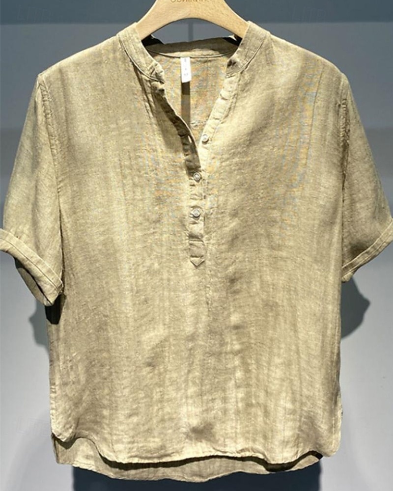 Per uomo Camicia Camicia di lino Camicia popover Camicia casual Camicia di cotone Semplice Vacanza Streetwear Giallo Chiaro Bianco Manica Corta Colletto alla coreana Estate Abbigliamento del 2025 a $29.99 –P1