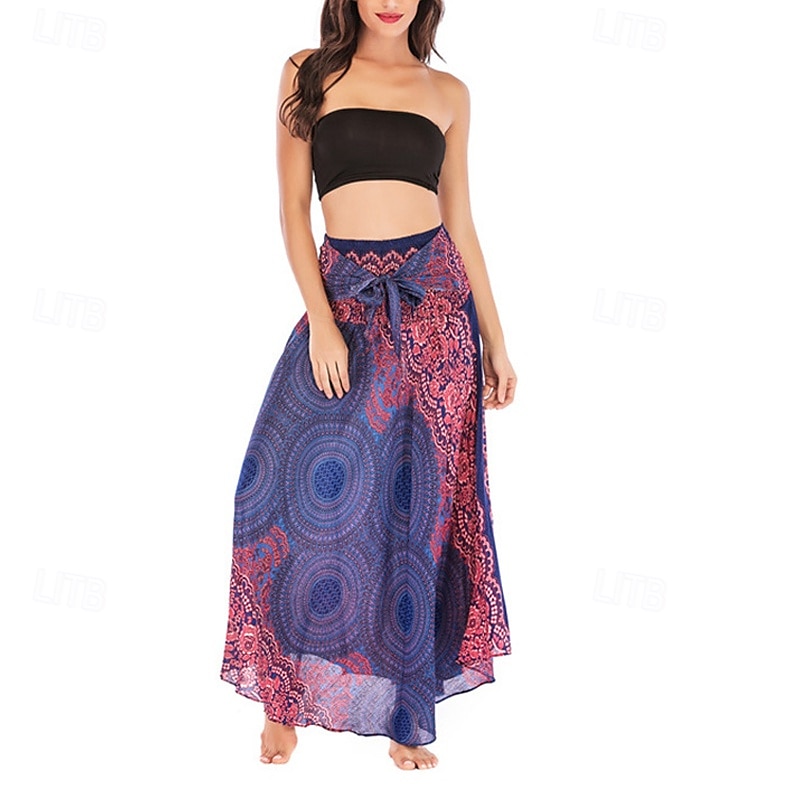 Mujer Falda Línea A Columpio Casual Boho Maxi Alta cintura Faldas Floral Estampado Microelástico Vacaciones Festivos Blanco Vino Azul Real Verde Oscuro Verano Poliéster 2025 - $20.99 –P6