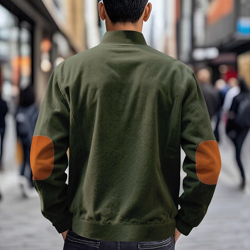 Men's Lightweight Jacket Corduroy Jacket Casual Jacket Vacation Daily Pocket Spring Fall Color Block Fashion Classic Stand Collar Regular Apricot Black White Yellow Wine Jacket 2025 - $29.99 –P16