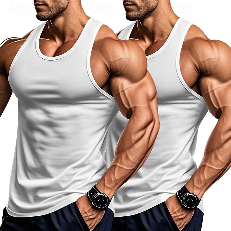 Herren Tank Top Weste Unterhemd Ärmelloses Shirt Ärmellos Rundhalsausschnitt Sommer Einfarbig Einfach Mode Klassisch Bequem 2 Packungen Straße Lässig Sport Blau+Hellblau Weiß + Weiß Grau+Weiß Top 2025 - $15.49 –P6