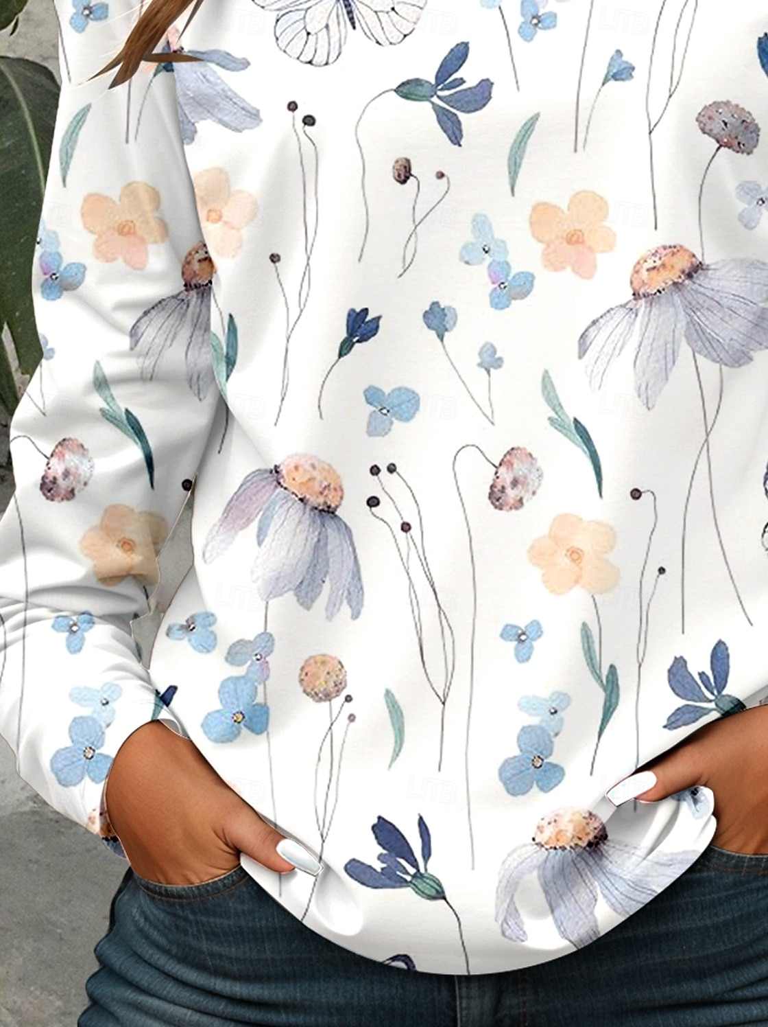 Damen T Shirt Blumen Grafik Pflanzen Vintage Stilvoll Klassisch Langarm V Ausschnitt Einkerbiger Ausschnitt Normale Oberteile Täglich Druck Khaki Rosa Leicht Blau Frühling Herbst 2025 - $24.99 –P6