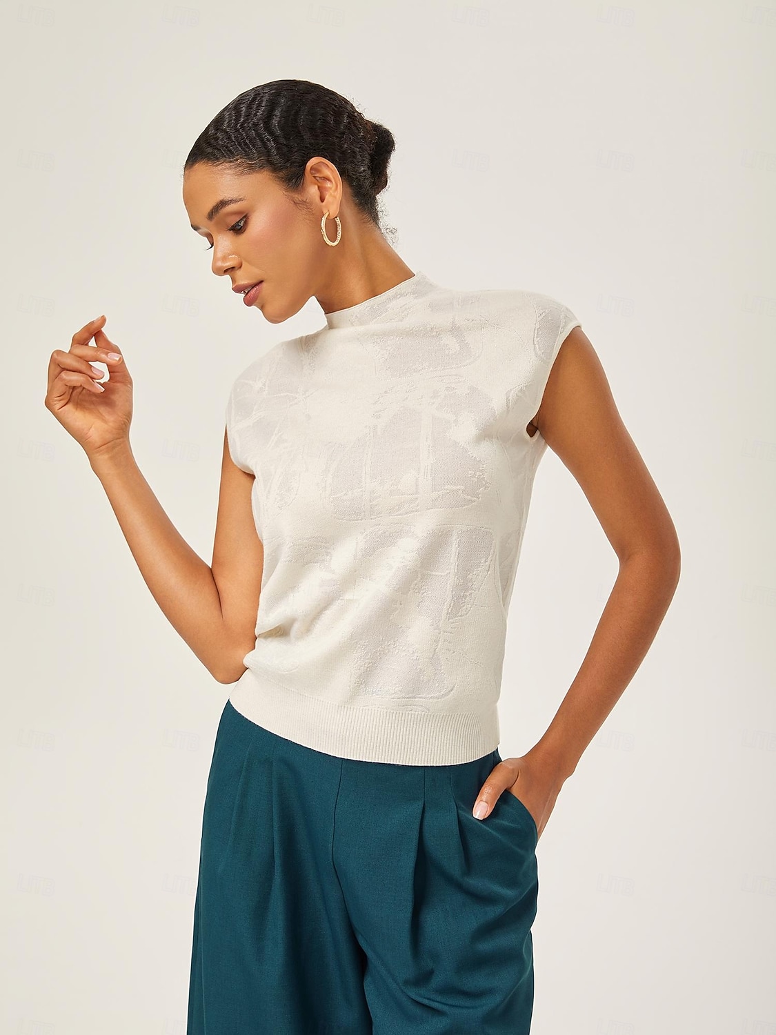 pantaloni dritti aderenti in misto lana verde lago del 2025 a $72.99 –P6
