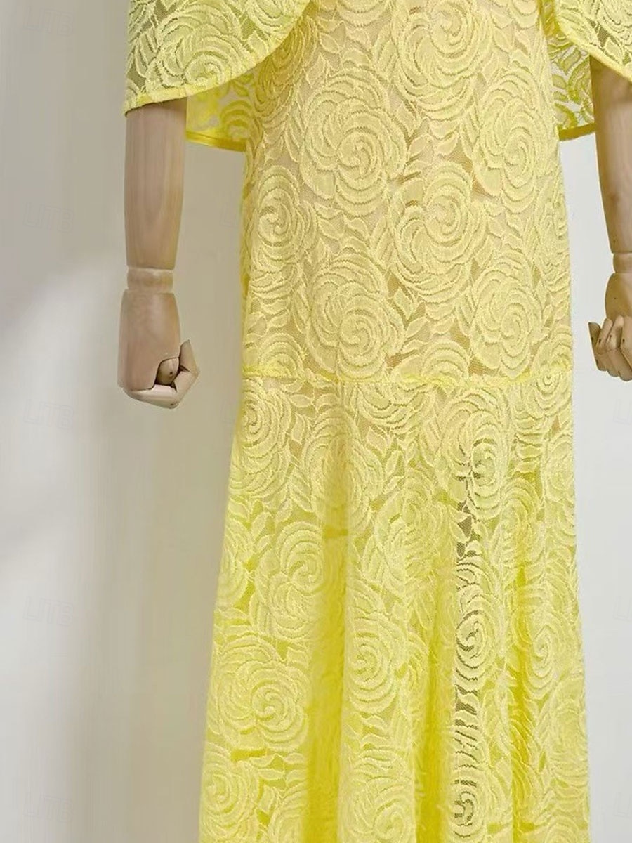 Sirène / Trompette Robe de Soirée Élégant Robe Formel Mariage Longueur au sol Manche Courte Col haut Dentelle avec Châle 2025 de 2025 ? $129.99 –P6