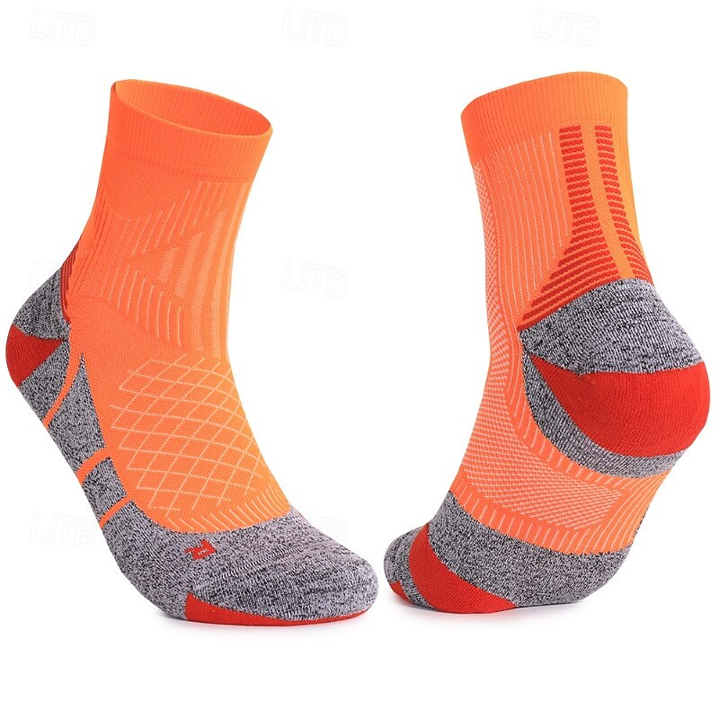 1 par de calcetines de senderismo para hombre, calcetines deportivos transpirables, antiampollas, que absorben el sudor, antibacterianos, para exteriores, de un cuarto de tripulación, de algodón, con parches, violeta, negro y blanco, para esquí, snowboard 2025 - $10.39 –P4