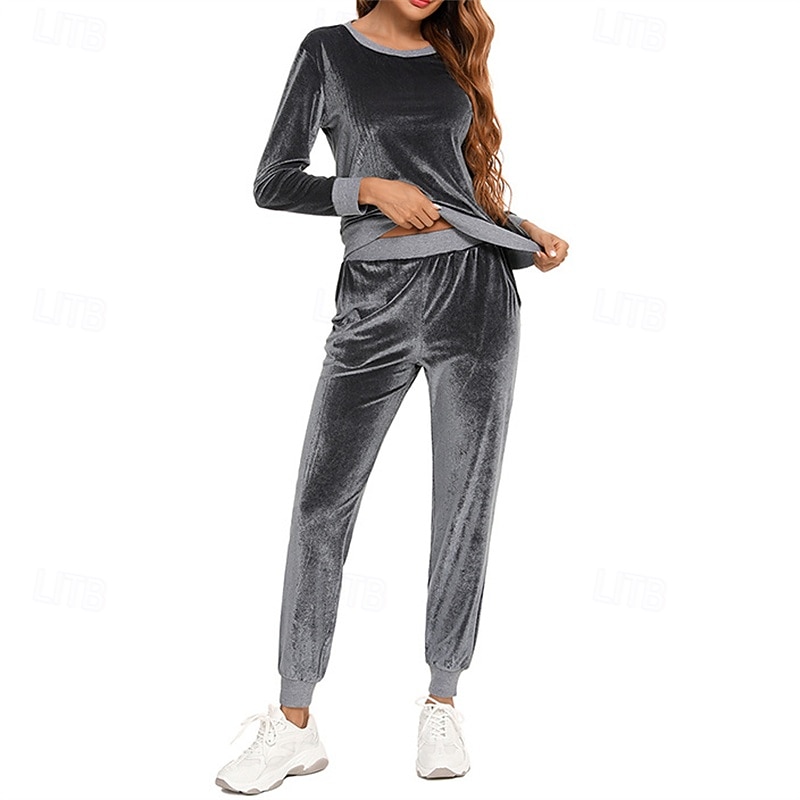 Damskie Dres Spodnie dresowe Bluza z kapturem Kieszeń Solidne kolory Zestawy odzież Jesień Czarny Różowy Welur Siłownia Trening Sportowy Odporność na wiatr Długi rękaw Sport Odzież sportowa Średnio 2026 - $35.99 –P3