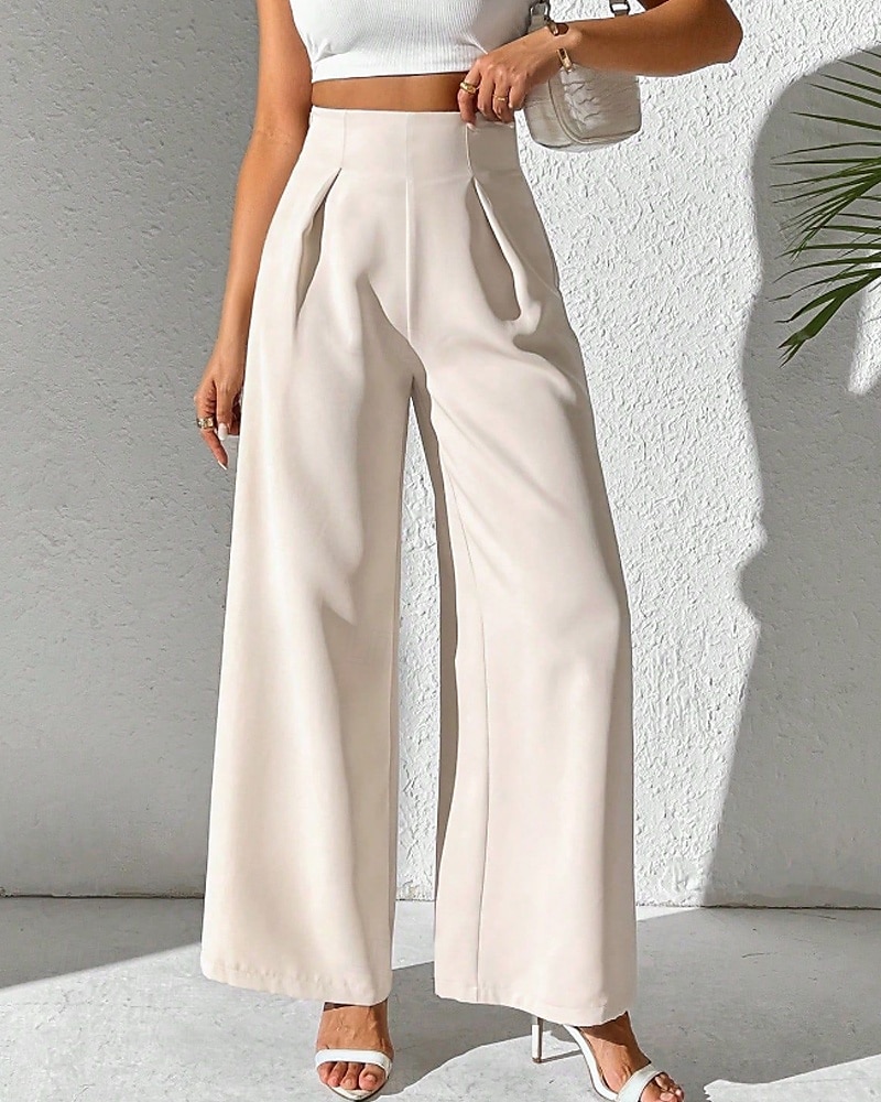 Femmes Slacks Pantalon palazzo Mode Streetwear Longueur complète Naturel Uni Taille Élastique Extérieur Confortable Fête Week-end Abricot Noir Blanche Beige Automne Coupe régulière de 2025 ? $17.99 –P11