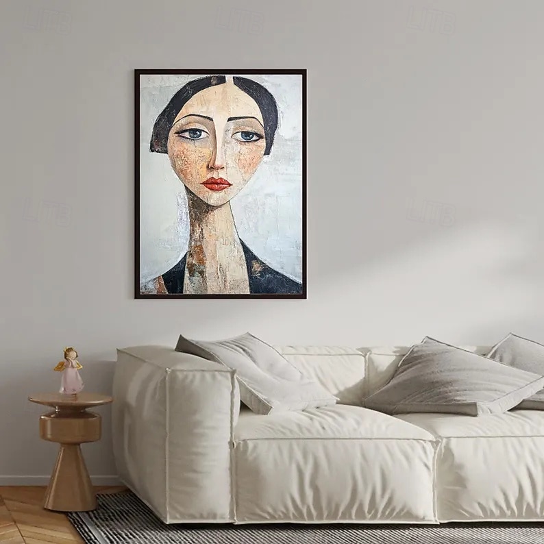 2025年 キャンバスに描かれた抽象的な肖像画、オリジナルの美しい女性モデルの絵画、大きな現代人物の壁アート、カスタムメイドの寝室の壁装飾  コレクション – $58.99 –P1