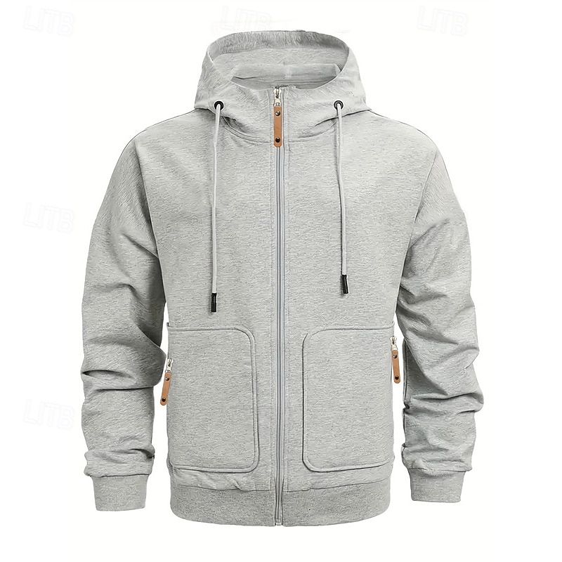 Pánské Kapuce Mikina s kapucí na zip Černá Fialová Námořnická modř Khaki Světle šedá Kapuce Bez vzoru Kapsy Sporty a outdoor Denní Dovolená Polyester Šik ven Základní Na běžné nošení Jaro Podzim 2026 - $28.99 –P1