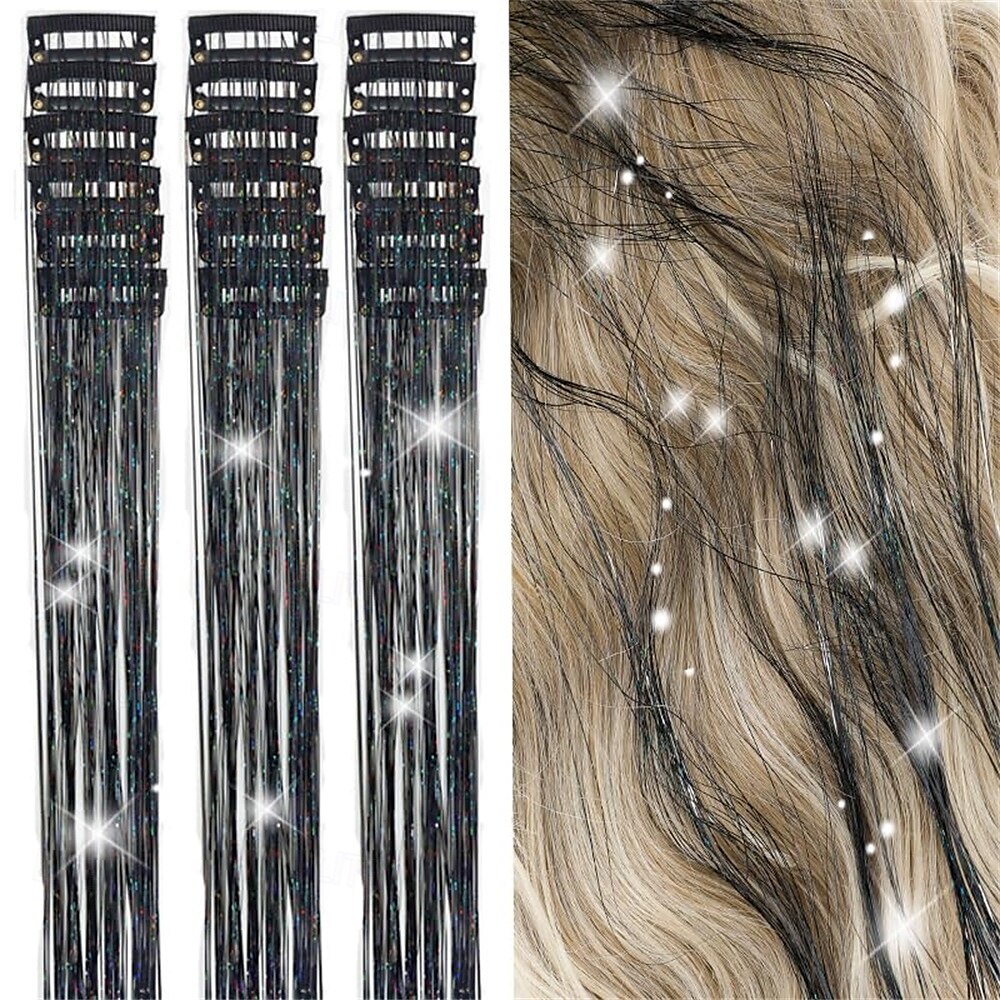 Kit de enfeites de cabelo, pacote com 18 peças de prendedores de cabelo com glitter de 19,6 polegadas, extensões de cabelo com prendedores resistentes ao calor, enfeites de cabelo com brilho de fada, de 2025 por $17.99 –P6