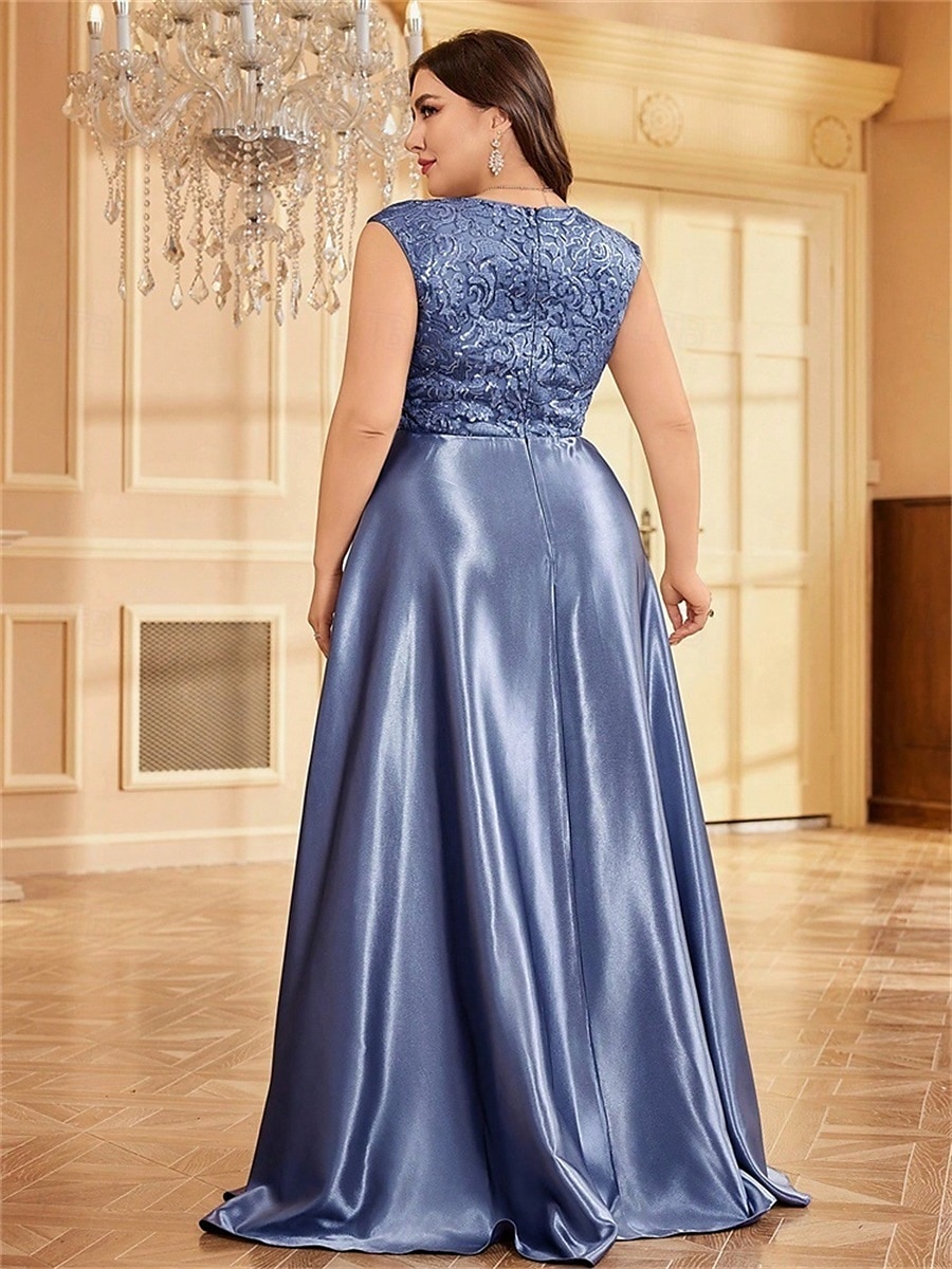 Robe A-Line Grande Taille Élégante Robe Courbe De Mariage Formelle Longue Au Sol Manches Courtes Col en V Satin Dos Nu Avec Plis 2025 de 2025 ? $119.99 –P30