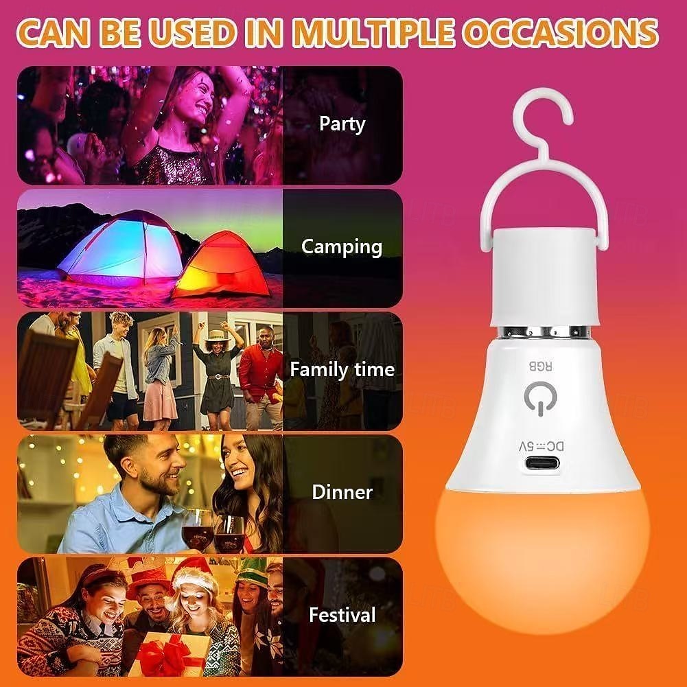 LED Lamp Dimmable Multicolour RGB Light Bulb 2000 mah Rechargeable Bulb A65 Light Smart Remote Control Home Decor Outdoor Activities and Camping 2025 - $16.99 –P11
