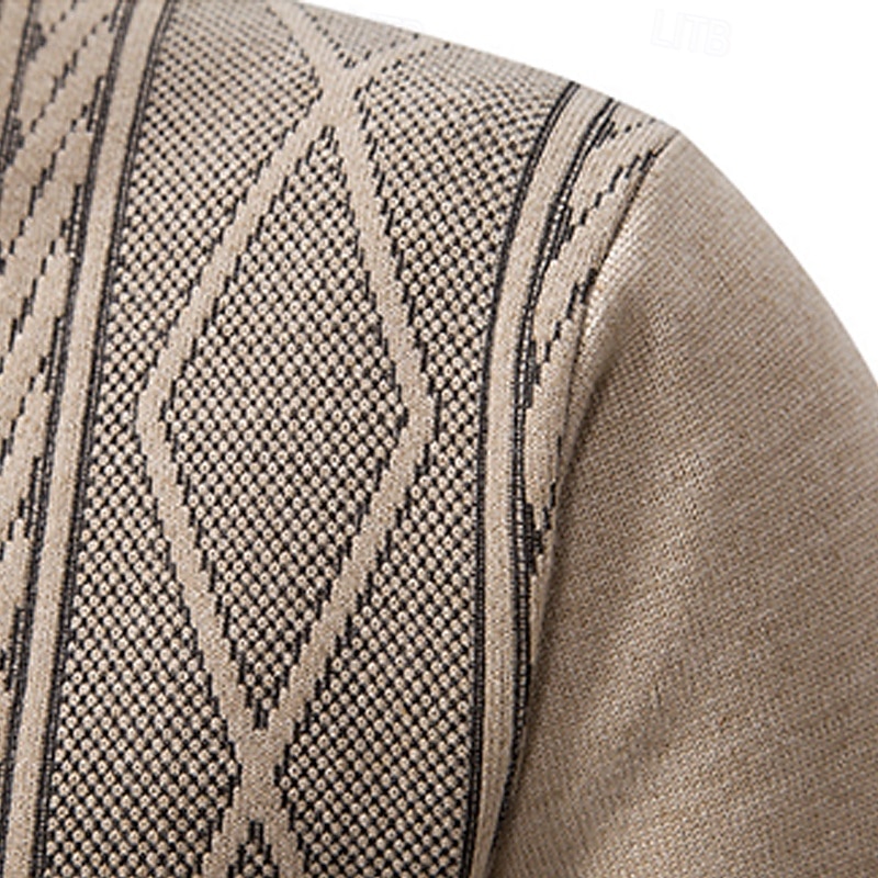 Herren Pullover Strickjacke Gerippt Stricken Normale Oberteile Gestrickt Geometrisch Stehkragen Moderne zeitgenössische Smart Casual Lässig Alltagskleidung Bekleidung Herbst Winter Hellgrau Dunkelgrau 2026 - $30.99 –P6