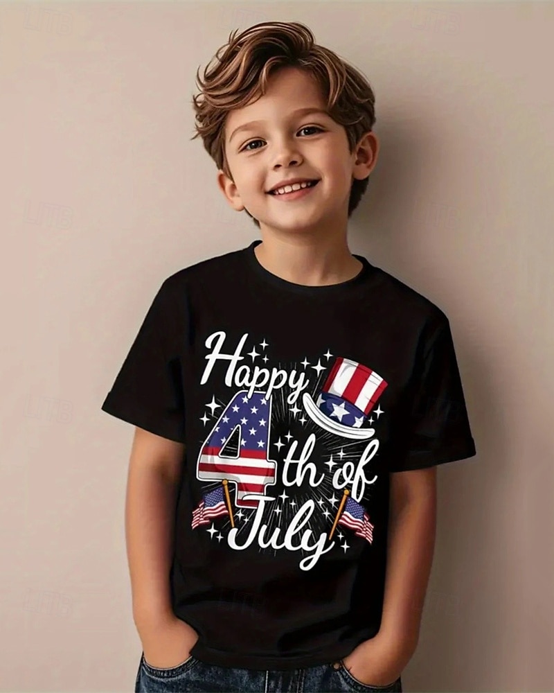 Amerikaanse Onafhankelijkheidsdag Jongens 3D Grafisch Vlag T-shirt Korte mouw Zomer Lente Modieus Basic Kinderen 4-12 jaar Strakke ronde hals Buiten Casual Dagelijks Normale pasvorm 2025 - $11.99 –P4