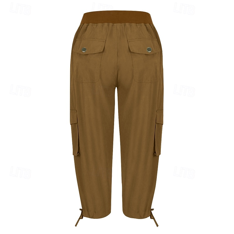 Damen Cargo-Hosen Stoffhosen Streetwear Lässig Wadenlang Natürliche Taille Einfach Tasche Elastisches Kordelzugdesign Bequem Außenbereich Outdoor Streetwear Kamel Dunkelbraun Hellhimmelblau Schwarz 2025 - $22.99 –P15