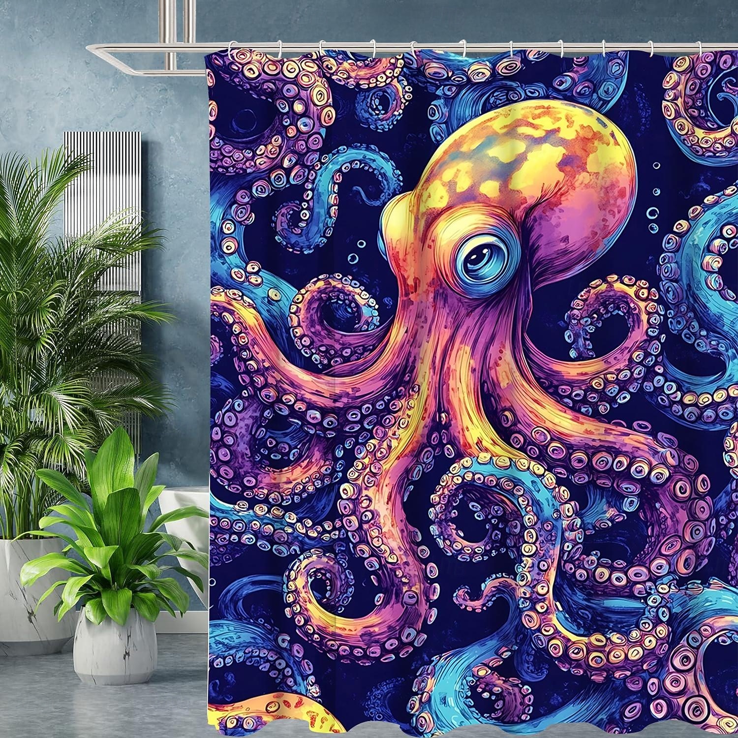 Perdea de duș cu animale oceanice, broaște țestoase, cu cârlige pentru baie, set de decor pentru baie, poliester, impermeabil, pachet de 12 cârlige din plastic 2026 - $22.99 –P4
