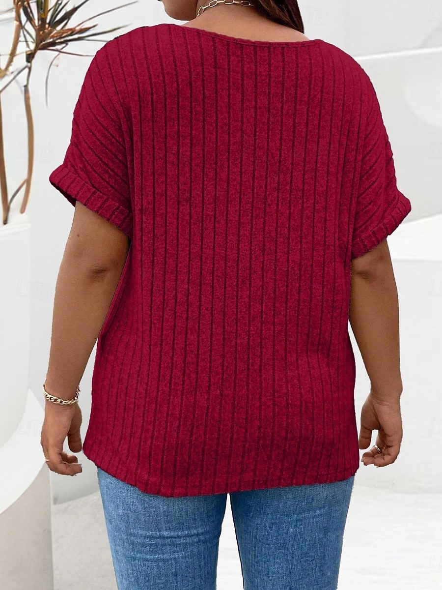 Dámské Plus velikost Topy Tričko Pevná barva Zip Kapsy Krátký rukáv Do V Módní Šik ven Na běžné nošení Denní Víkend Polyester Léto Podzim Světlá růžová Fialová 2025 - $23.99 –P6