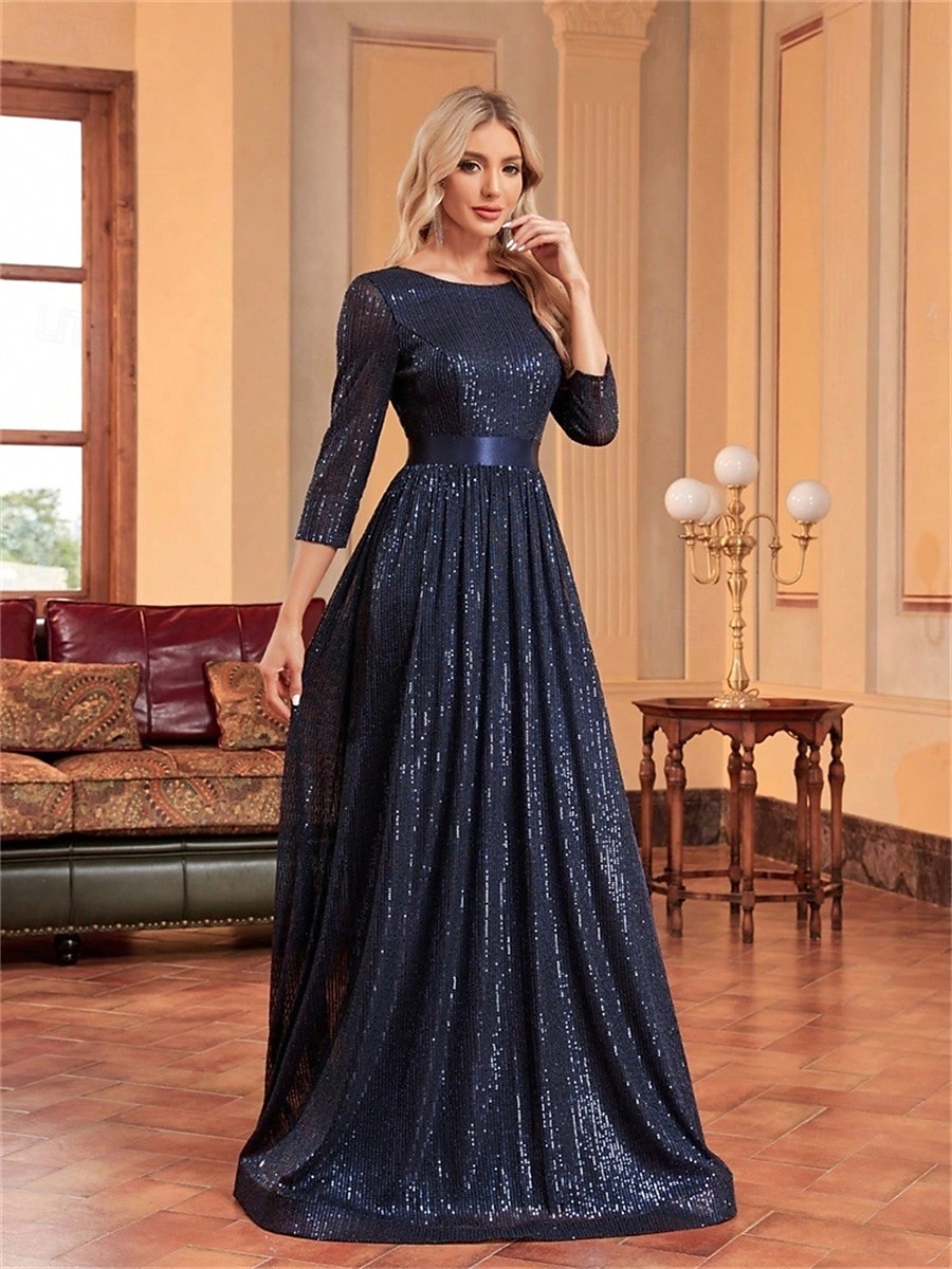 Rochii A-Line quinceanera rochie elegantă rochie formală nuntă lungime până la podea mânecă 3/4 guler cămașă poliester cu pliuri 2025 - $99.99 –P4