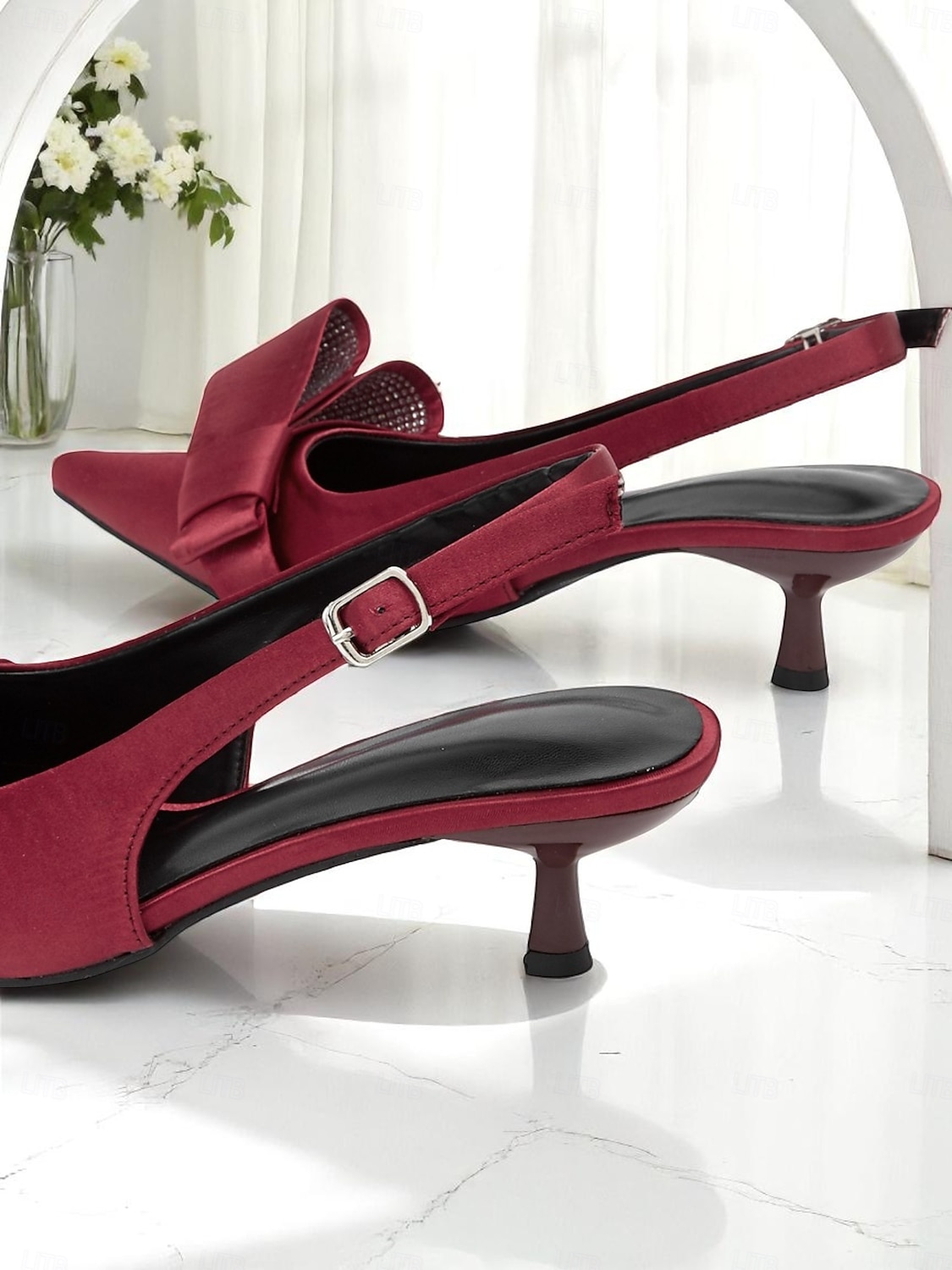 sapatos femininos de salto alto de cetim vermelho, bico fino e laço grande para eventos formais e ocasiões noturnas de 2025 por $46.99 –P2