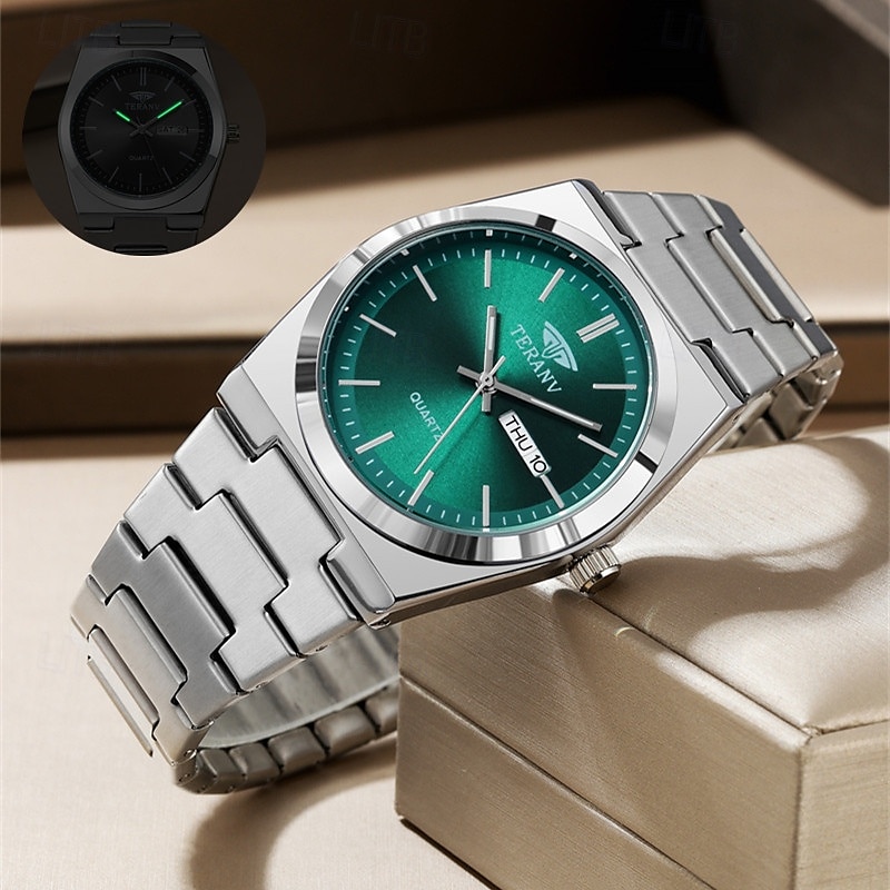 Um relógio masculino moderno e original com pulseira de liga de estilo empresarial, com classificação de resistência à água ipx7, data luminosa e visor de dia, caixa de relógio esportivo de quartzo de 2025 por $19.99 –P11