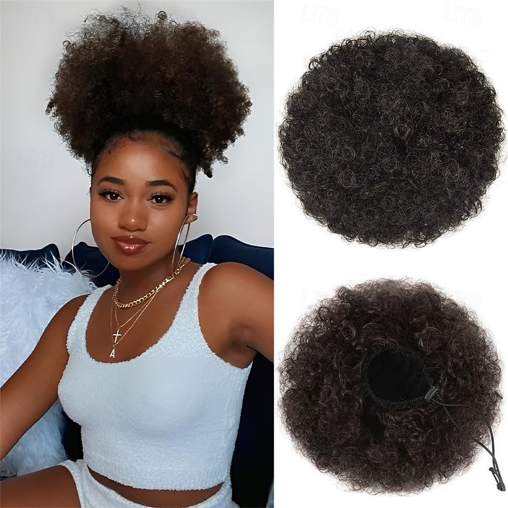 Extension per coda di cavallo con coulisse e chignon afro corto, parrucche afro corte, chignon riccio, posticci per donna, clip su posticci sintetici ricci e crespi, nero naturale 1b del 2026 a $13.49 –P3