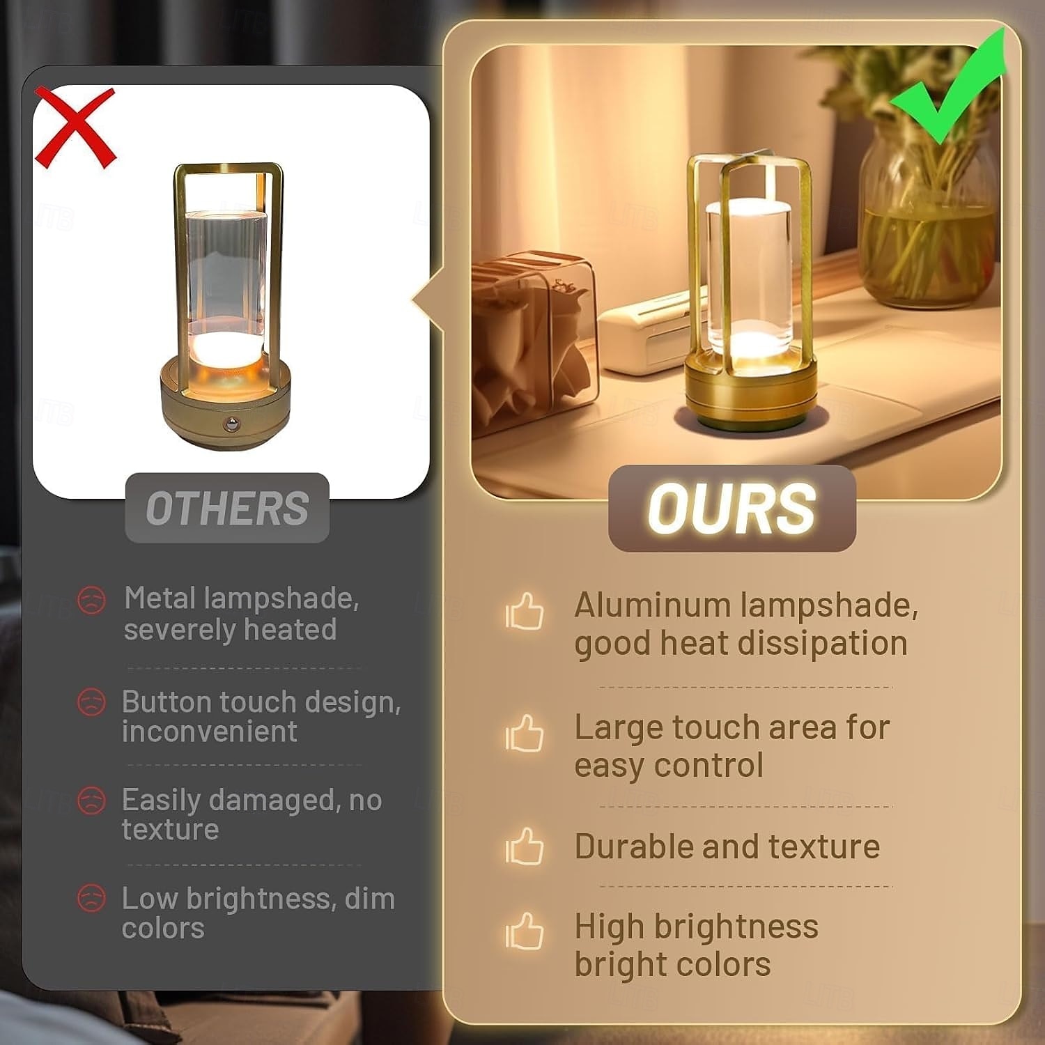 Kristalllaternenlicht, batteriebetriebene, wiederaufladbare, kabellose Kristall-Tischlaternenlampe von Czgor mit 3 Farben, tragbare kleine LED-Schreibtischlampe für drinnen/draußen, Terrasse, Camping, 2025 - $23.99 –P6