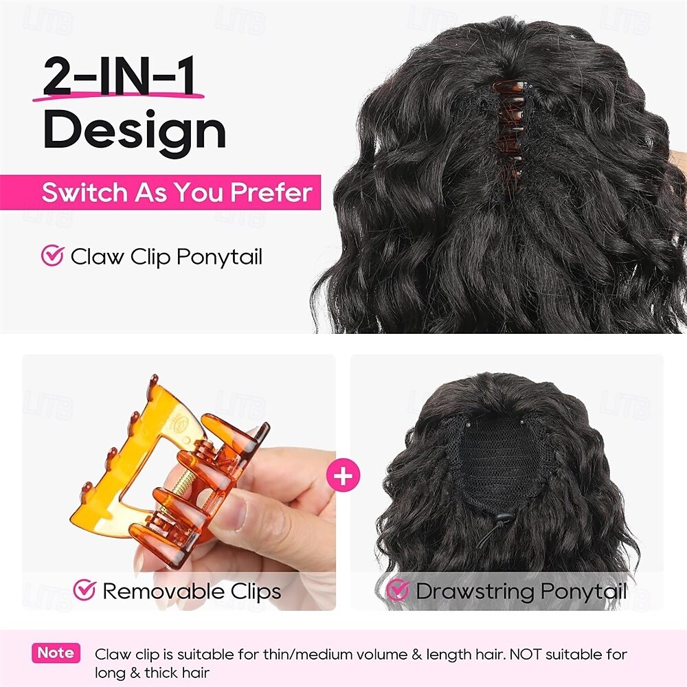 Ponytail Extension 10 Short Curly Claw Clip Ponytail Extension for Black Women Synthetic Fluffy Soft Wavy Pony Tails Hair Extensions Natural Black 2025 - $11.49 –P6