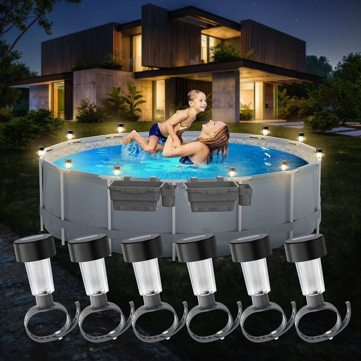 10 peças de luzes solares para piscina rgb que mudam de cor, luzes solares para cerca, luzes noturnas para piscina, para festas de verão, piscina, jardim, iluminação e decoração de 2026 por $22.99 –P2