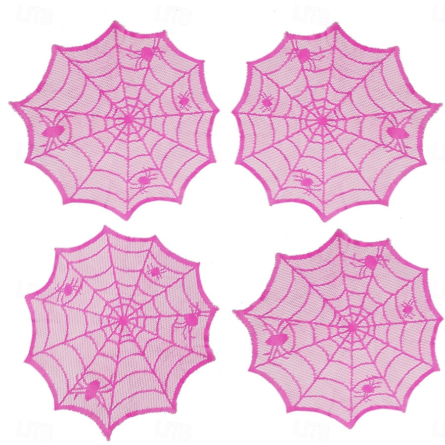 2025年 ハロウィーンの黒いレースの蜘蛛の巣のテーブルマット、蜘蛛の巣模様のプレースマット、あらゆる機会に使えるホームアクセサリー  コレクション – $10.49 –P6