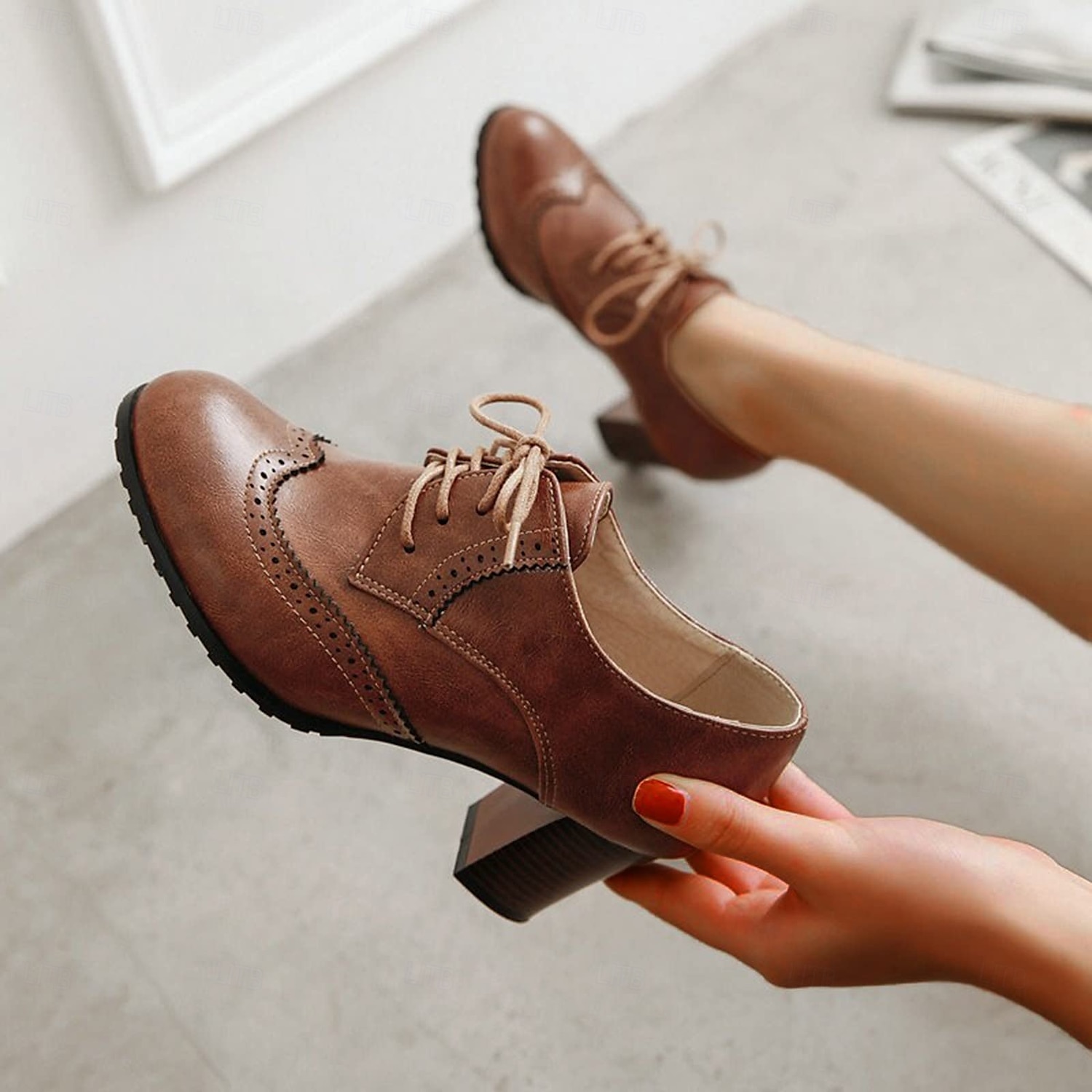 damskie zielone półbuty typu brogs oxford - skórzane buty vintage ze sznurowadłami na grubym obcasie do biura i na co dzień 2025 - $46.99 –P7